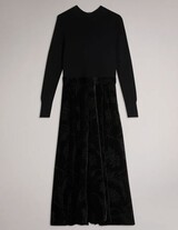 JULYIET271249 Knit Bodice Velvet Midi Dress