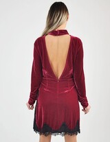 OFFER / CK-4418 Open Back Velvet Mini Dress With Laced Hem