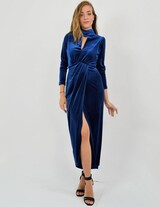 EDITH14407N304 Midi Wrap Velvet Dress Cut Out Details