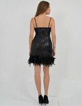 8664  Mini Sequin Dress Feather Hem