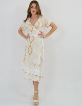 S22K-230302 Wrap Midi Embroidered Cotton Dress