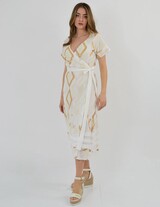 S22K-230302 Wrap Midi Embroidered Cotton Dress