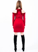 M-2351 Off Shoulder Ελαστικό  Mini Φόρεμα με Velvet Λεπτομέρεια