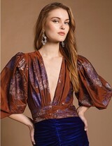 AMELIA14607N216 Midi Dress Lurex Top & Velvet Skirt