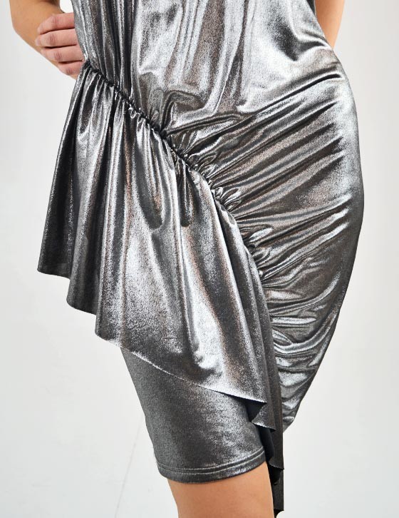 OFFER  / 0191.328 Metallic Ruched Ruffled  Mini Dress