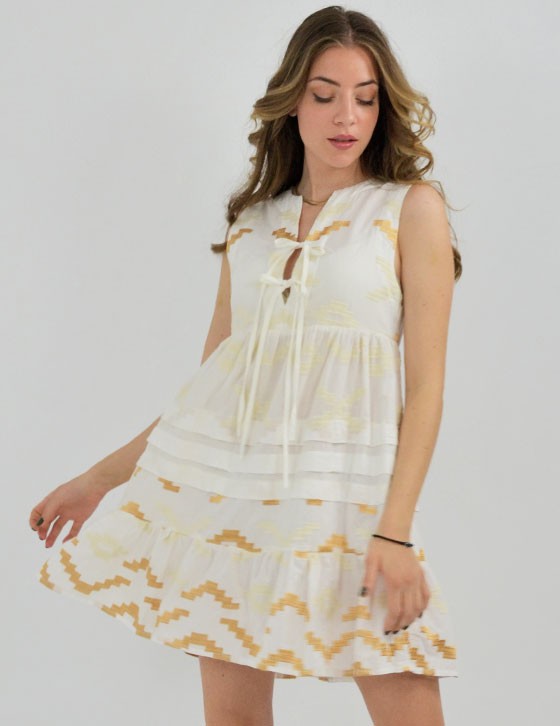 S22K-230312 Κοντό Bohemian Embroidered Φόρεμα