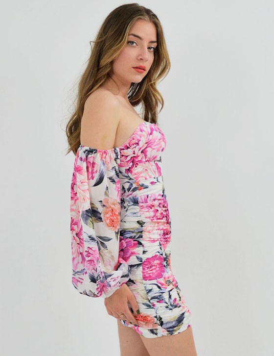 S/MINIDRESS/2 Off Shoulder Mini Floral Dress