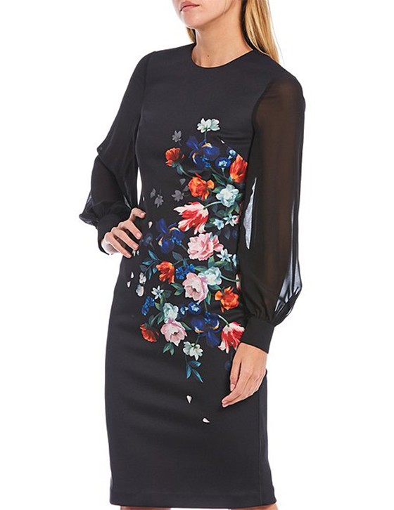 OFFER / OPHENA Εφαρμοστό Midi Floral Φόρεμα