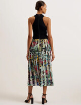 CORINO274138 Sleeveless Midi Dress With Floral Pleated Skirt