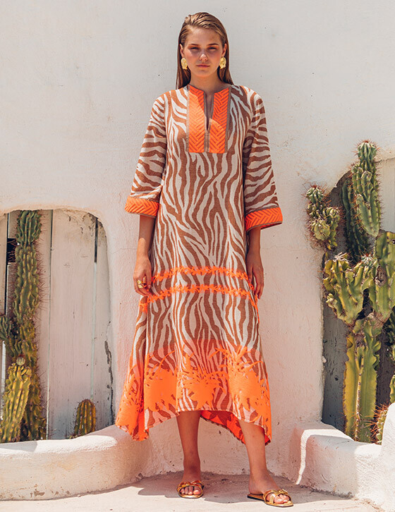 MERA14707N004 Caftan Style Zebra Print Dress