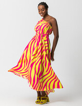 23S933 One Shouder Maxi Zebra Print Dress