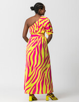 23S933 One Shouder Maxi Zebra Print Dress